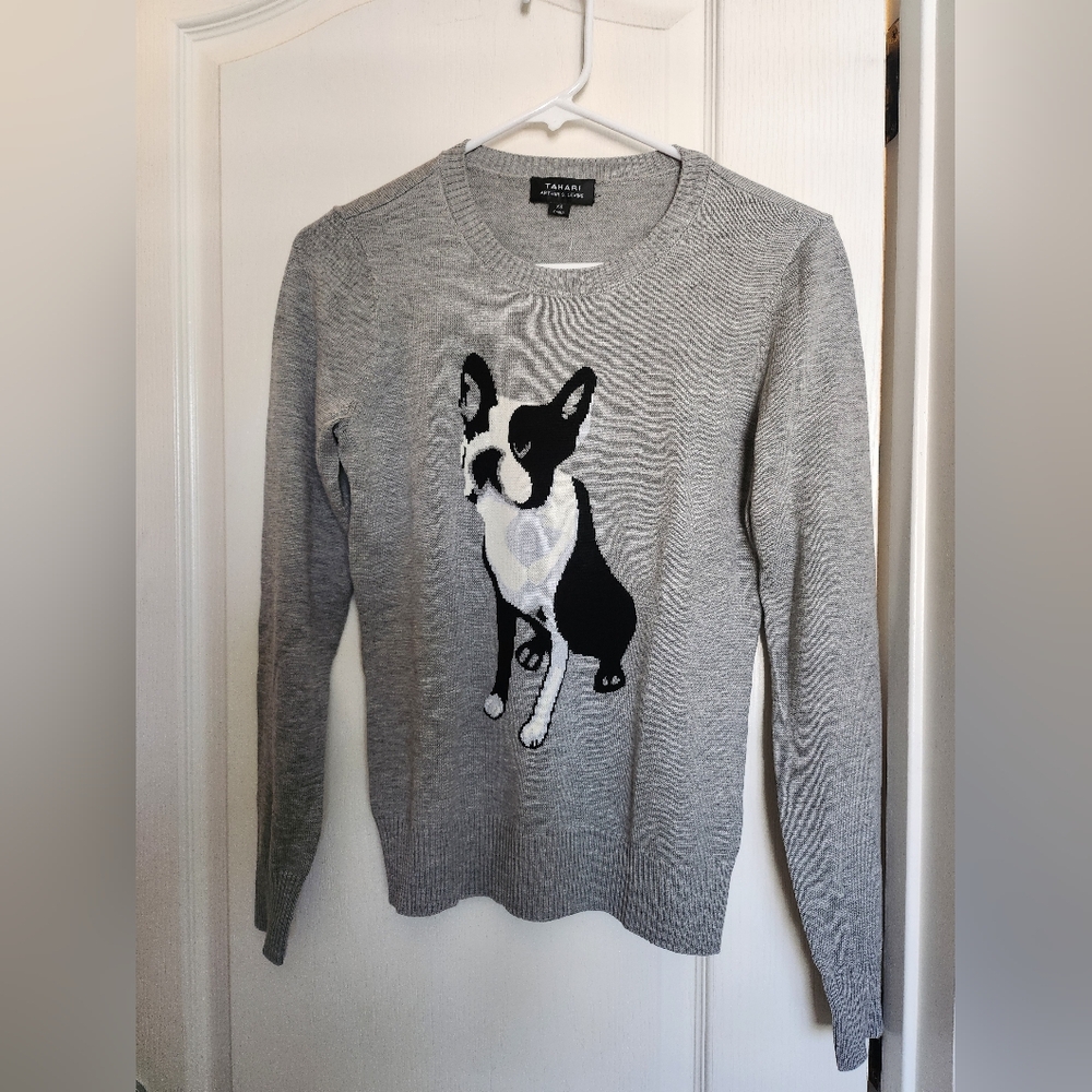 Gray Sweater with Dog Design
